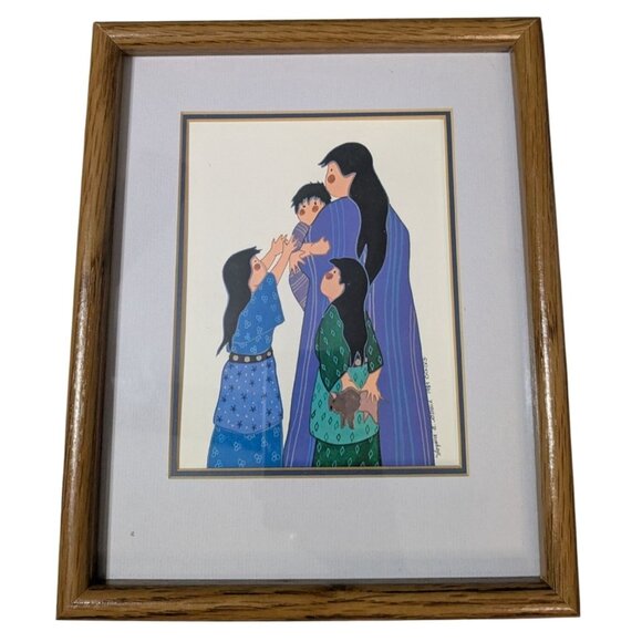 Framed Art Print by Virginia A. Stroud 1984 Native American Mother and 3 kids - Picture 2 of 13